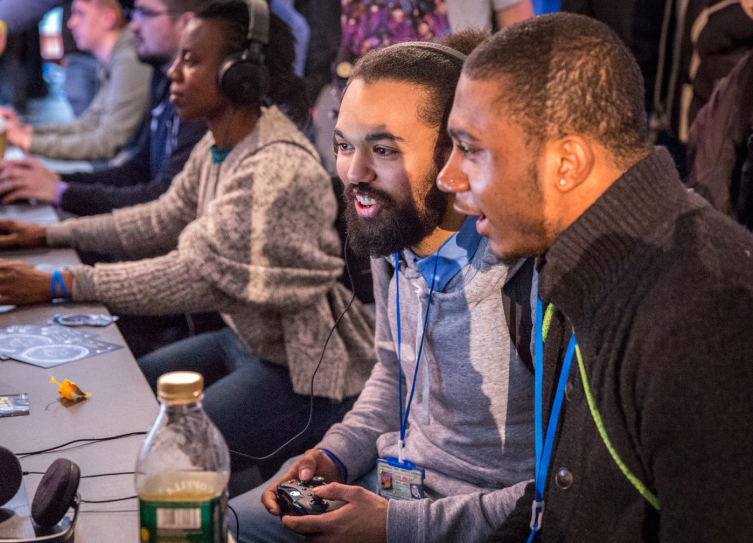 Gamers playing on a MonoByte game using a console